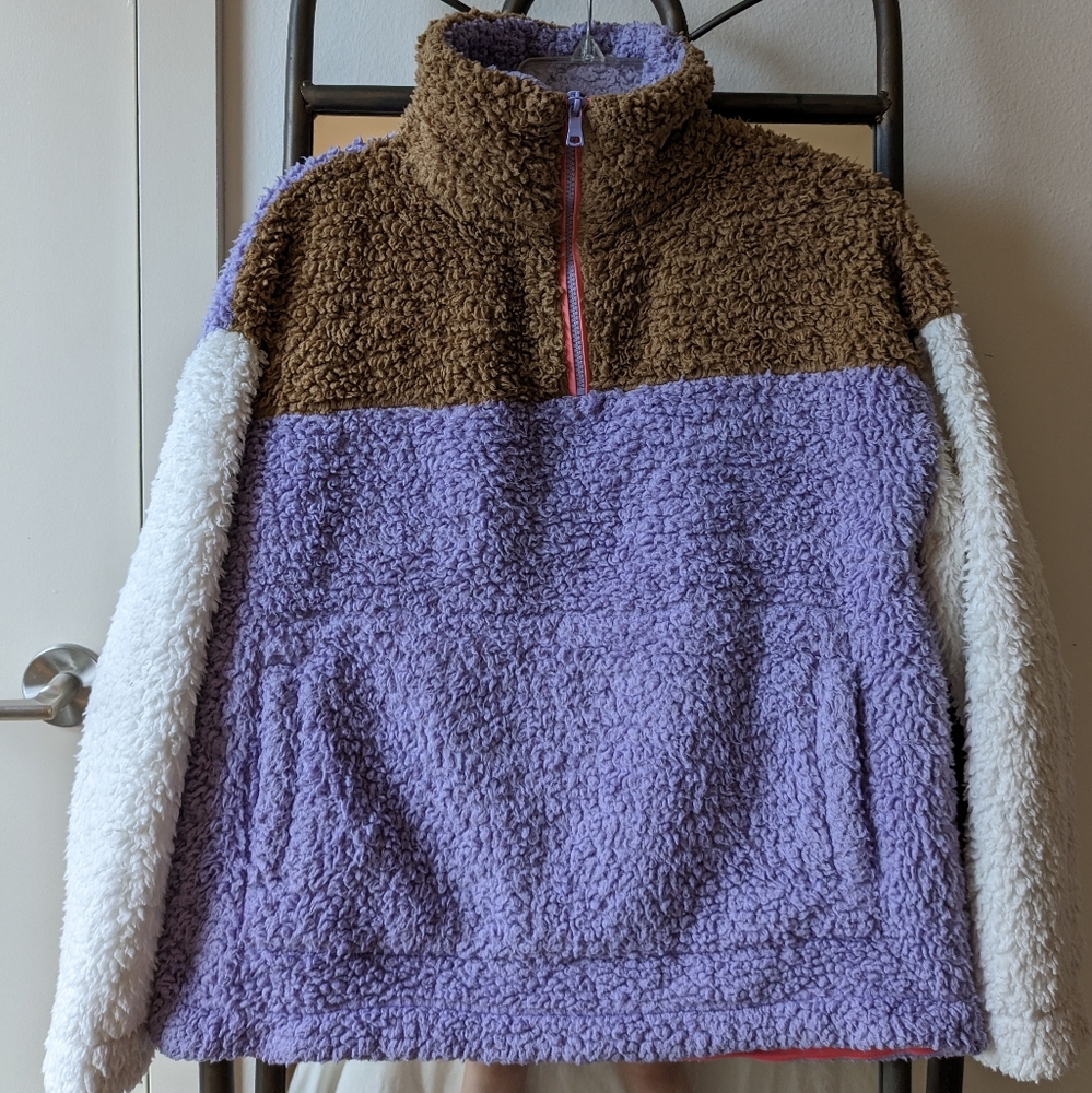 GAP Colorblock Sherpa Quarter-Zip Pullover Sweatshirt (Size: Small)